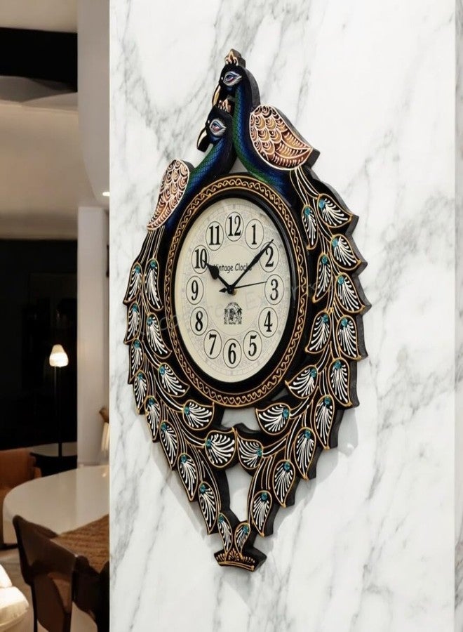 Vintage Clock Large Peacock Pine Wood Clock - Image 2
